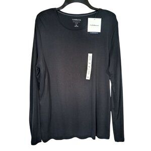 Croft and Barrow Long Sleeve Crew Neck T-Shirt Solid Black Women's Size XL